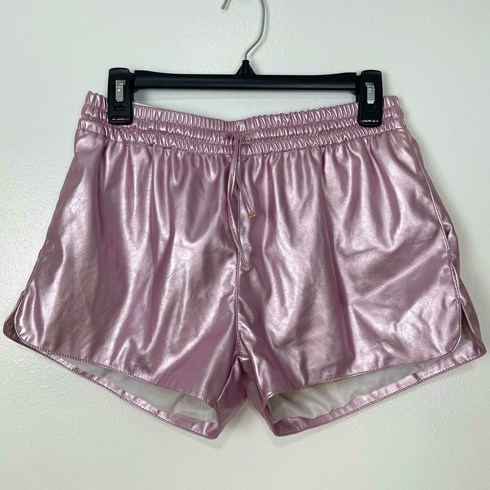 Nature Metallic Purple Faux Leather Hi Rise Shorts Size M